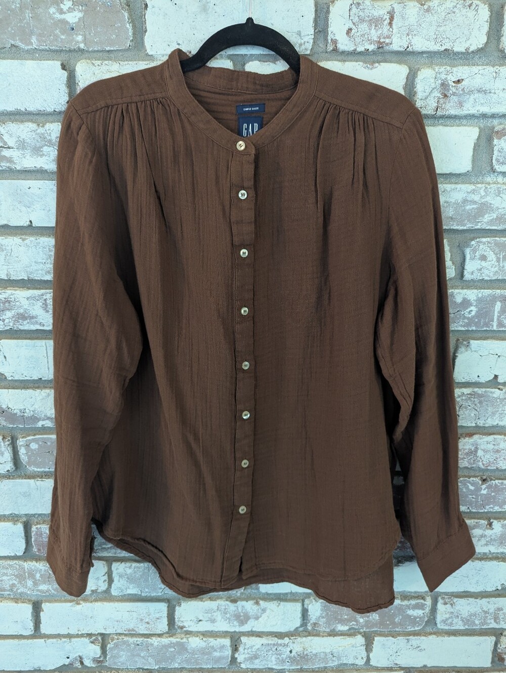 GAP Camel Crinkle Guaze Button-Down Shirt